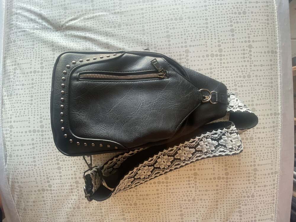 Sam & Hadley Studded Sling Bag with Guitar Style Strap